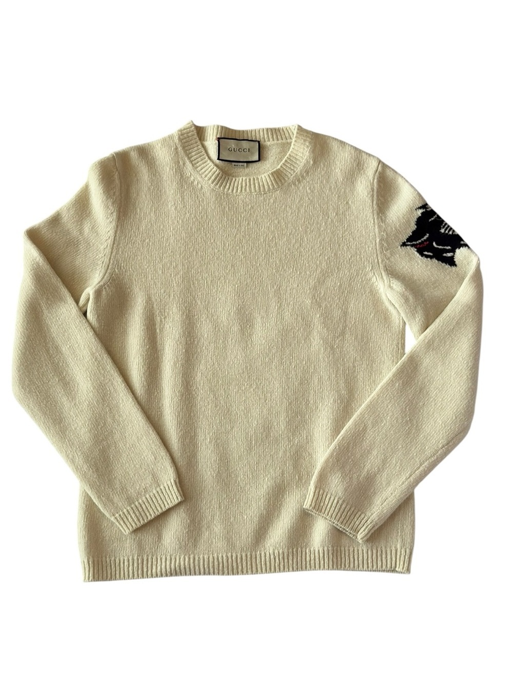 Gucci Raja Tiger Wool Sweater Ivory Crewneck Made in Italy